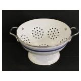 Vintage blue & white enameled metal strainer