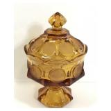 Vintage glass amber coin candy dish w/ lid