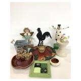 Wood, metal, and ceramic fun home decor lot