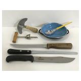 Lot of knives & camp kitchen supplies