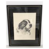 Framed 1974 Jan Jellis St. Bernard doggie print