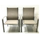 Pair of metal and fabric patio chairs