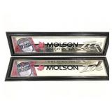 Two framed Molson Ice beer mirror bar signs