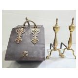 Antique coal scuttle and irons