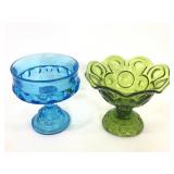 Green and blue cut glass pedestal dishes