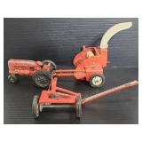 Vintage metal Hubley tractor with attachments