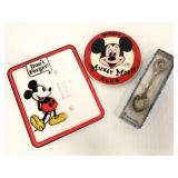 Vintage Mickey Mouse button, light cover, & spoon