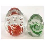 Two vintage blown art glass egg paper weights