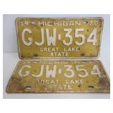 Pair of matching 1970 Michigan license plates