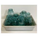Lot of 12 vintage blue glass ball jars