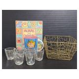 Book, mug, Rum Chata shot glasses, & bin