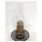 Vintage lantern with wooden base and tray