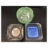 Trio of assorted souvenir glass ashtrays