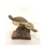 Wood carved sea turtle figure