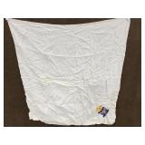 Navy stitched white linen