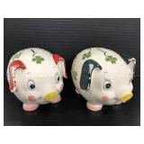 Two ceramic four leaf clover lucky piggy banks