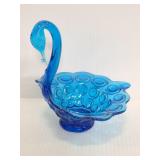 Vintage cobalt blue glass swan dot trinket dish
