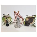 Metal and resin frog decor pieces
