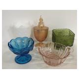 Vintage colorful cut and embossed glass pieces