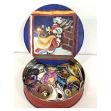 Looney Toones tin with assorted pogs