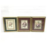 Trio of large framed floral bouquets prints
