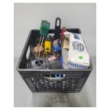 Crate of assorted home work supplies
