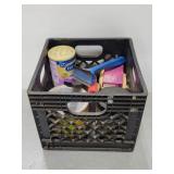 Crate of assorted hardware and other supplies