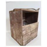 Wood box with old fishing items