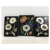 Three small mother of pearl inlay tiles