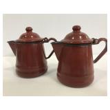 Two vintage enameled creamers