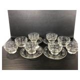 Sunflower etched glass ice cream bowls & saucers