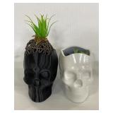 Pair of ceramic skull faux air plant holders