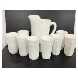 Milk glass embossed grapevine lemonade set