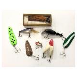 Eight vintage fishing lures- 1in original box
