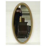 Vintage oval gold painted wood wall mirror