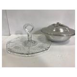 Glass serving dish and metal dish