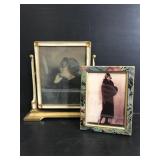 Pair of vintage framed antique lady photos