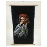 Smoking man hand painted scroll wall hanging