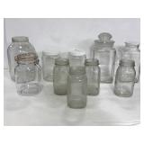 10 various vintage glass jars