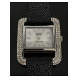 Badgley Mischka leather strap jeweled watch
