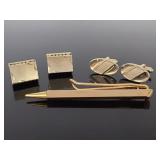 Gold tone cuff links and tie clip pencil