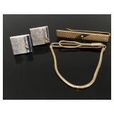 Swank silver/gold toned cuff links and tie clips