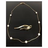 Napier gold toned/ beaded pear necklace & brooch