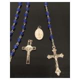 Blue beaded rosary with pouch