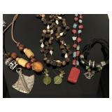 Wooden, shell, rock, plus beaded string/ rope lot