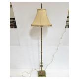 Antique green marble floor lamp w/ beaded shade