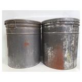 Two vintage metal popcorn tins