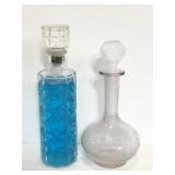 Two cut glass fancy mouth wash bottles