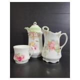 Vintage porcelain pitcher, teapot and cup