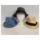 Three mens fedora hats - 2 Aldo, 1 blue denim-like